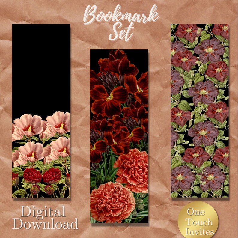 Vintage Flower Bookmarks | Flower Bookmarks | Digital Bookmark Download ...