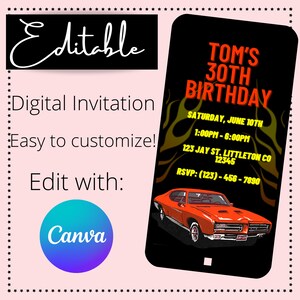 Car Birthday Invitation| Men&#39;s Birthday Invitation| Boy&#39;s Birthday Invitation|
