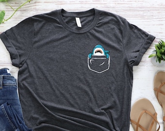 Pocket Shark Shirt, Animal Lover Tee, Cute Shark Tee, Valentines Day Gift, Kids Birthday Gift