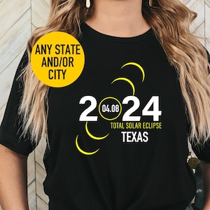 Solar Eclipse 2024 Shirt, Custom State City, Sun Moon Totality 2024, 4.8.2024 Great American Eclipse States, Canada Mexico New York Ohio