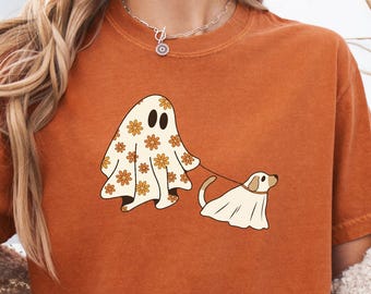 Comfort Colors® Сute Ghost Dog Shirt, Halloween Dog Shirt, Dog Lovers Halloween Gift, Spooky Season, Womens Halloween Shirt,Fall Graphic Tee