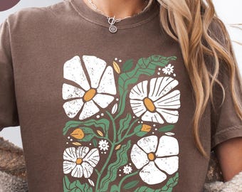 Comfort Colors Boho Daisy Tee: Retro Floral, Wildflower Shirt