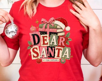 Dear Santa I Can Explain Shirt, Coquette Christmas Books Shirt, Book Lover Holiday T-Shirt, Bookish Xmas Tee, Librarian Christmas Gift