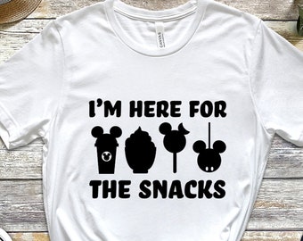 I'm Here for the Snacks T-shirt, Disneyland Disneyworld, Disney Trip Vacation, Kids Present Gift Birthday Tee, Mickey Silhouette Walt Minnie