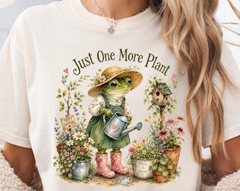 Comfort Colors® Just One More Plant Frog Shirt, Cottagecore Gardening T-Shirt, Cute Frog Gardener Tee, Plant Lover Botanical  Gift