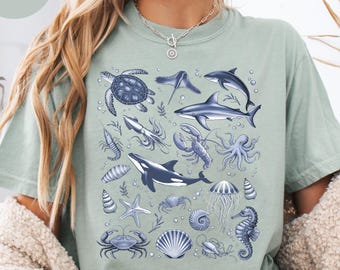 Comfort Colors® Vintage Sea Animals T-Shirt, Retro Ocean Life Graphic Tee