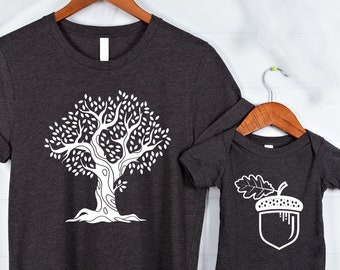 Acorn oak tree matching dad and baby shirts acorn tree matching set of shirts father's day matching shirts father son shirts daughter shirts