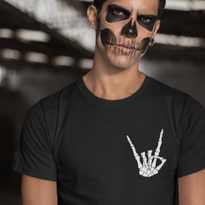 Skeleton Hand Graphic Tee - Halloween Rock Horror Shirt