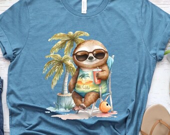 Sloth Beach Summer Shirt - Casual Cotton Blend Tee, Relaxed Fit
