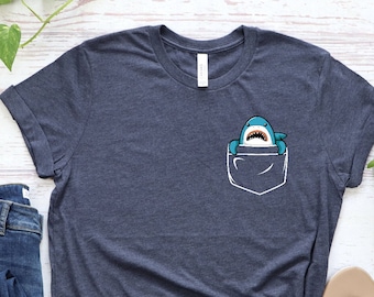 Pocket Shark Shirt, Animal Lover Tee, Cute Shark Tee, Valentines Day Gift, Kids Birthday Gift