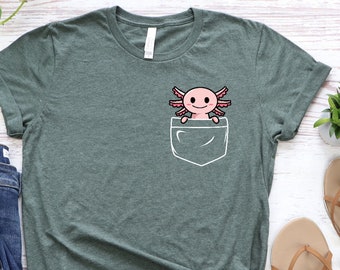 Axolotl Pocket T-Shirt, Cute Animal Design (Unisex and Women's Sizes)