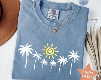 Comfort Colors® Palm Tree Sunset Shirt, Aesthetic Shirt, Tropical Shirts, Beach Shirts, Vacation Shirt, Summer T Shirt, Girls Trip T-Shirt