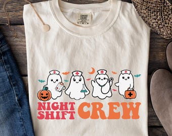 Comfort Colors® Night Shift Crew Halloween Nurse Shirt, Retro Spooky Registered Nurse T-shirt, Nursing School Tee, Halloween RN Sweatshirt