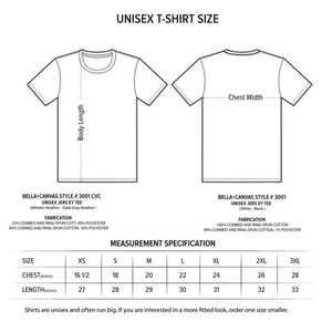 以下が含まれることがあります： ユニセックスTシャツのサイズチャートで、胸囲と着丈の寸法はインチ単位です。チャートにはXSから3XLまでのサイズが含まれています。チャートには、2種類のTシャツスタイルの生地構成も含まれています。