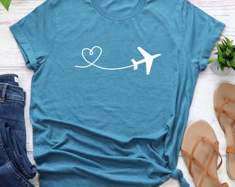 Heart Plane Shirt, Plane Lover, Gift For Birthday, Airplane Shirt, Airplane Sweatshirt, Plane Lover Shirt, Travel Lover Shirt, Gift for Her