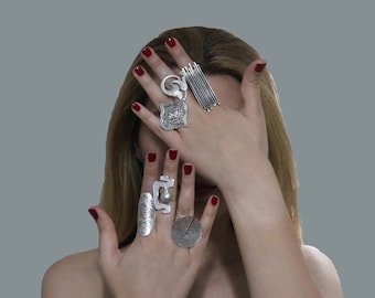 Anillo chapado en plata oxidada: anillo bohemio ajustable y grueso
