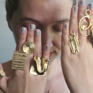 Gold Geometric Ring, Gold Statement Rings, Gold Aesthetic Ring, Boho Style Gold Ring, Gold Chunky Ring, Stacking Ring, Knuckle Ring,