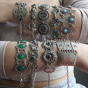 Silver Plated Chunky Statement Bracelet: Geometric Hippie Cuff