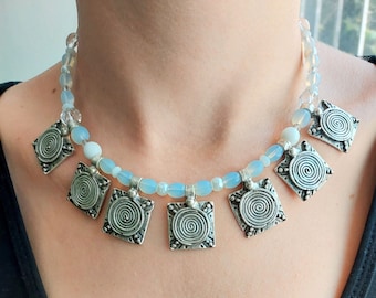 Moonstone Choker: Silver Plated Gemstone Necklace