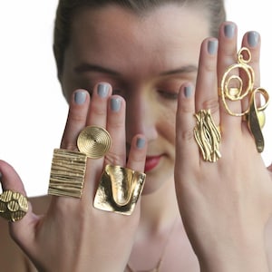 Gold Geometrische Statement Ring:22k Vergoldetes Messing