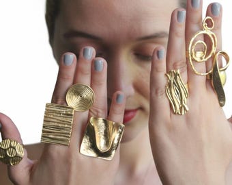 Gold Geometric Statement Ring: 22k Gold Plated Brass
