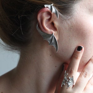 Bat Wing Ear Cuff: Silver Plated Gothic Dragon Earring