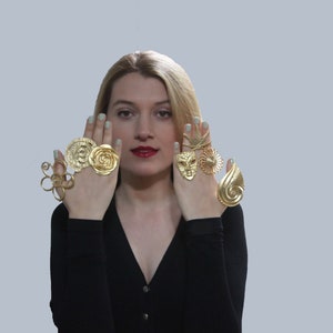 Gold Plated Statement Ring: Adjustable Brass Boho Chic Jewelry