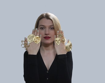 Gold Plated Statement Ring: Adjustable Brass Boho Chic Jewelry