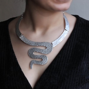 Silver Plated Snake Choker: Adjustable Boho Snake Necklace