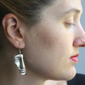 Abstract Face Earrings: Sterling Silver Plated Zama, Picasso Style