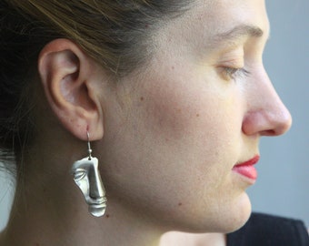 Abstract Face Earrings: Gold Plated Zama, Picasso Style