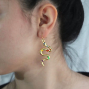 Gold Snake Earrings, Colorful Snake Drop Earrings, Serpent Earrings, Dainty Snake Earrings, Textured Snake Earrings, Statement gold Earrings