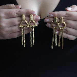 Hammered Gold Plated Statement Earrings: Long Dangle Design