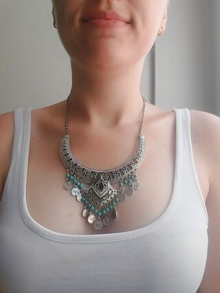 Collana Etnica Bohémien Con Fiore Turchese E Ciondolo A Ferro Di Cavallo – Gioiello Art Déco Oxidato Per Donne, Stile Bollywood