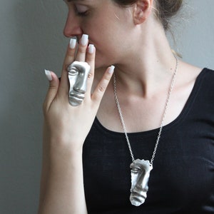 Abstract Face ring & necklace, Face Mask Ring , Silhouette face Ring, Stackable Ring, Statement Ring, Adjustable Statement Ring necklace