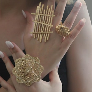 Adjustable Gold Statement Ring: Asymmetric Boho Brass Ring