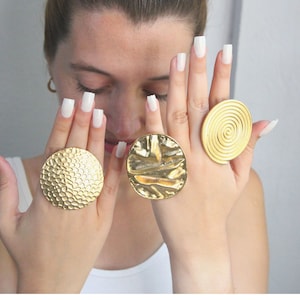 Adjustable Gold Statement Ring: Extra Large Boho Brass Ring