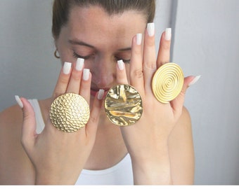 Adjustable Gold Statement Ring: Extra Large Boho Brass Ring