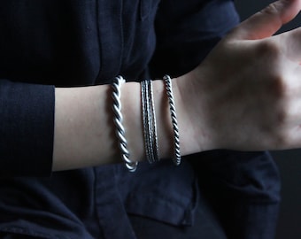 Oxidized Silver Twisted Wire Cuff Bracelet: Open Bangle