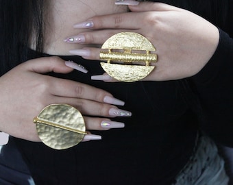 Extra Large Gold Statement Ring: Chunky Geometric Brass Ring