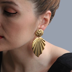 Oversized Gold-Plated Leaf Earrings: African Inspired Statement Jewelry
