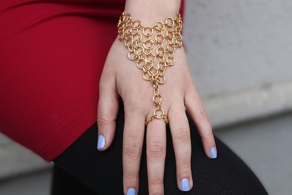 Red Rose Lace Bracelet Attached Women Ring Ladies Slave Hand Chain New |  eBay