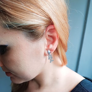 Silver Skull Skeleton Earrings: Funny Double Sided Earrings