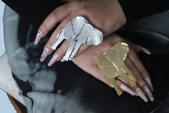 Oversized Elephant Statement Ring: Adjustable Gold & Silver Plated Jewelry