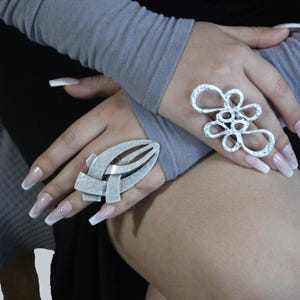 Adjustable Silver Plated Ring: Chunky Boho Style, Oversize Asymmetric Jewelry
