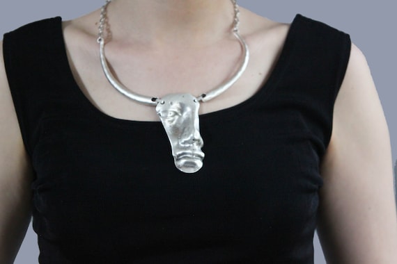 Abstract Face Ring: Silver Plated Adjustable Statement Ring