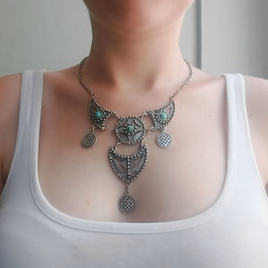 Ethnic Silver Boho Necklace: Blue Stone Ottoman Choker