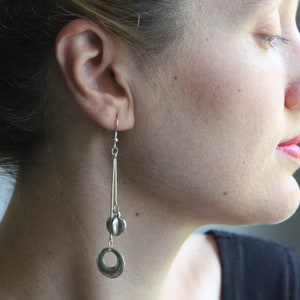 Silver Plated Long Drop Earrings: Circle Tassel Earrings
