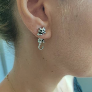 Cat Earrring, Double sided Front Back Earrings, Cat Clinging Earrings, Pet Studs Earrings, 2 Piece Hanging Cat Earrings, Cat Jewelry