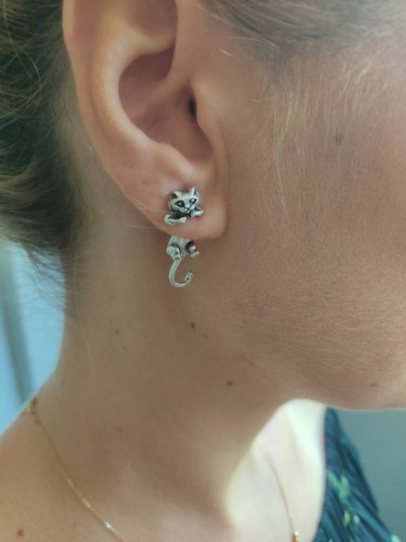Cat Earrring Double Sided Front Back Earrings Cat Clinging Earrings Pet Studs Earrings 2 Piece Hanging Cat Earrings Cat Jewelry Etsy Canada